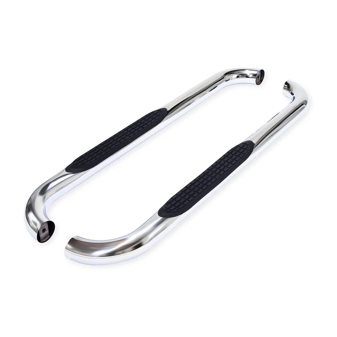 A0046S – TRAILFX Nerf Bar, With Step Pads 3 Inch Round Bent 60 Degree Polished Stainless Steel Without End Caps Both ...